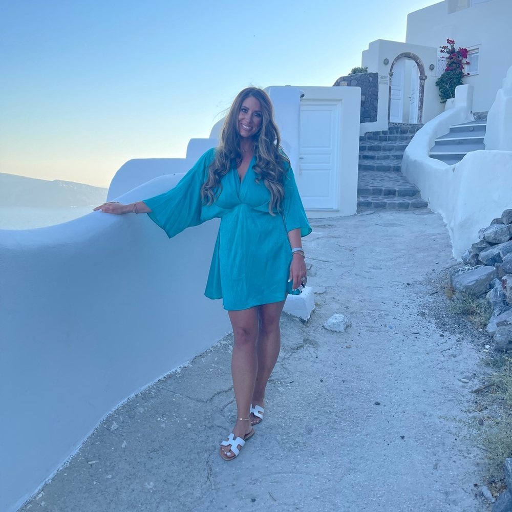 Teal silk dress